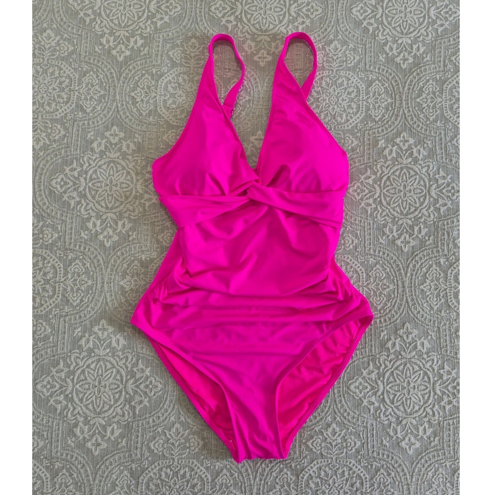Holipick Womens One Piece Swimsuit Hot Pink Ruched V-Neck Size L New with Tags